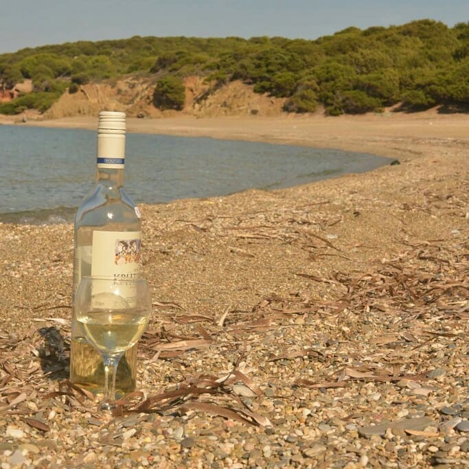 local wine in the paradise of Agios Petros beach, skyros